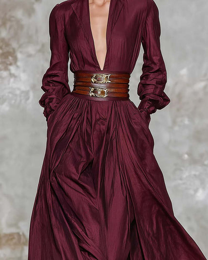 Elegant Deep V-Neck Floor-Length Dress