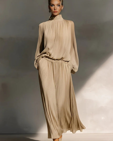 Modern Casual Chiffon High-Neck Ruffled Loose Set
