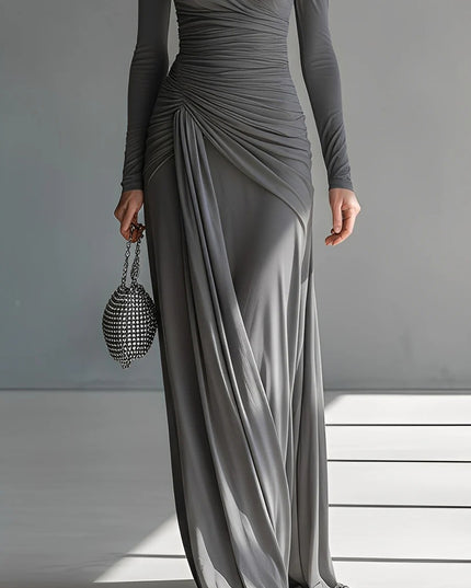 Casual Silky Stretch Pleated Cutout Maxi Dress