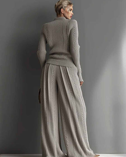 Casual turtleneck sweater and wide-leg pants suit