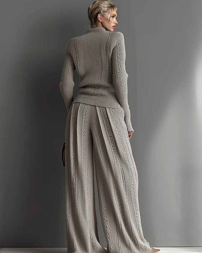 Casual turtleneck sweater and wide-leg pants suit