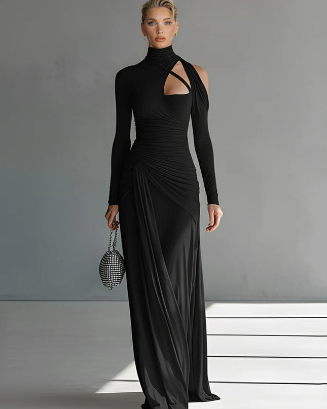 Casual Silky Stretch Pleated Cutout Maxi Dress