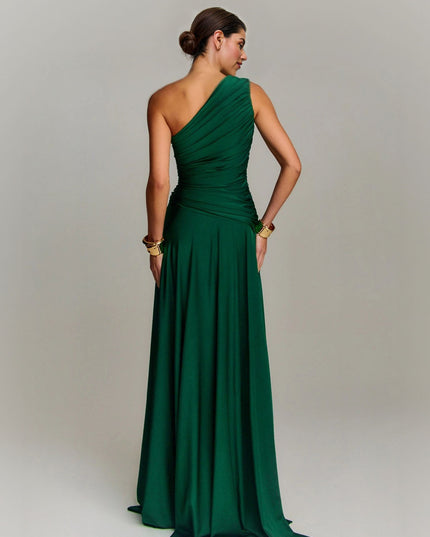 Elegant Draped One Shoulder Cocktail Maxi Dress