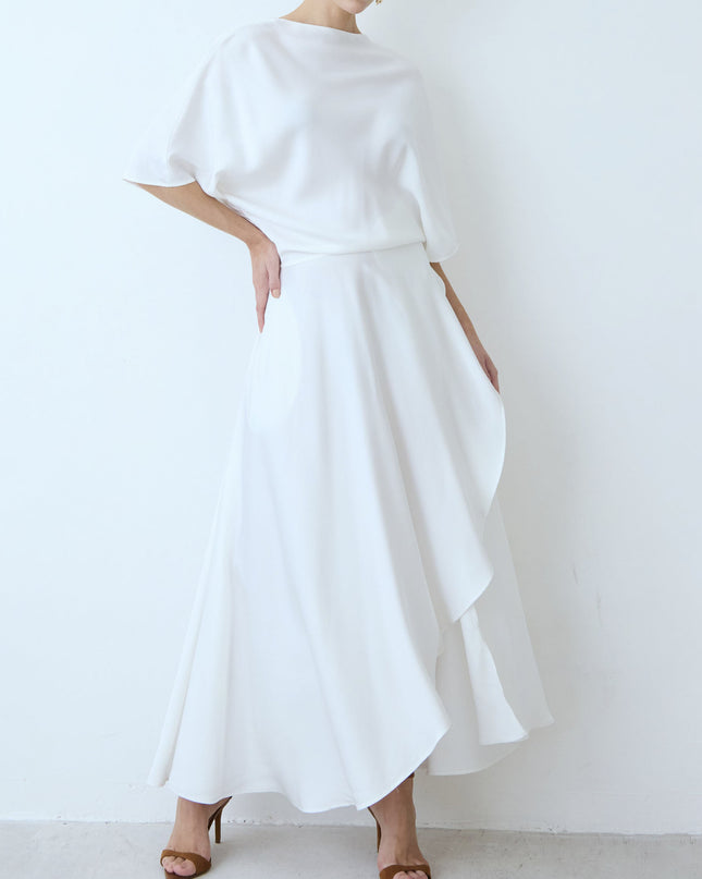 Elegant Satin Flowing Wrap Midi Dress