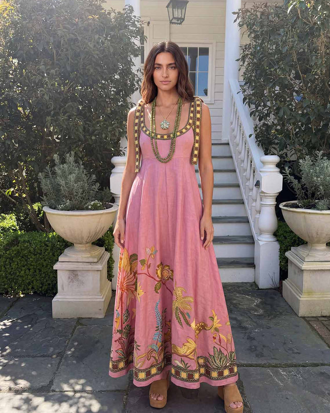 Unique Tropical Lizard Print Maxi Dress