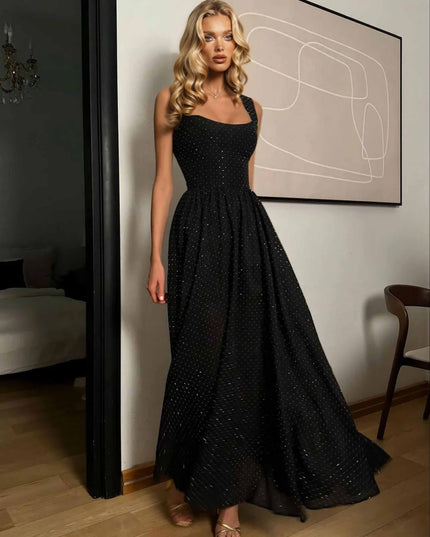 Elegant Sleeveless Fluffy Hem Maxi Dress