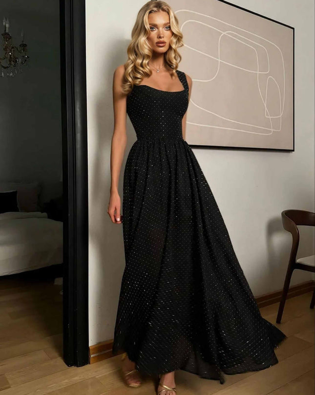Elegant Sleeveless Fluffy Hem Maxi Dress