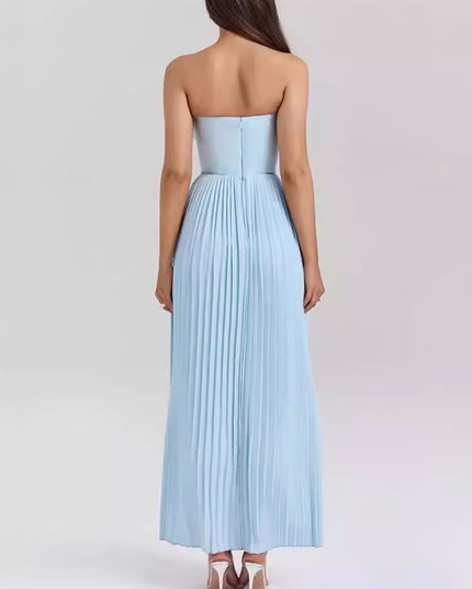 Elegant Pleated Strapless Maxi Dress