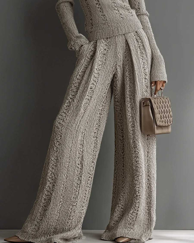 Casual turtleneck sweater and wide-leg pants suit