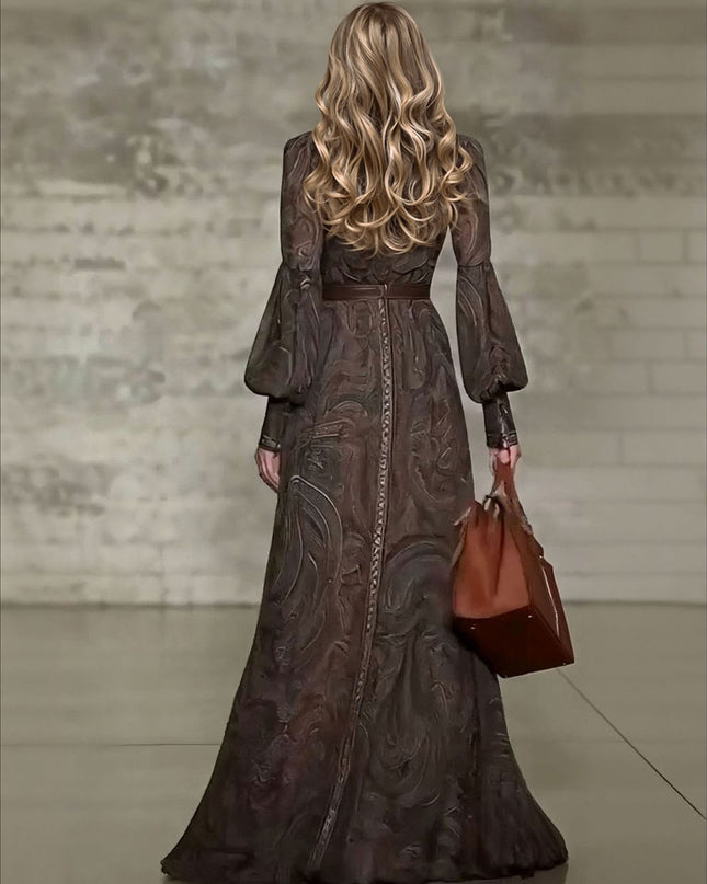 Retro Paisley Print Zipper Maxi Dress