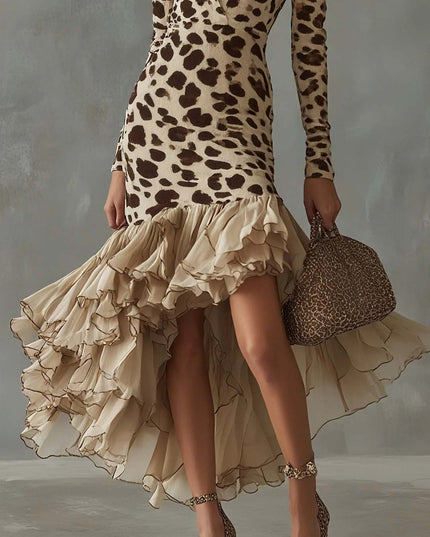 Ruffled V-neck Printed Maxi Dress