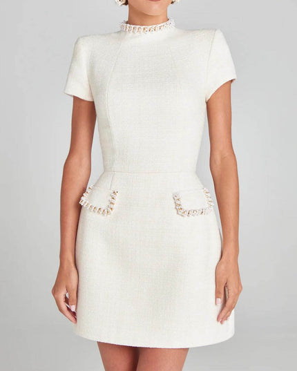 Exquisite And Playful Pearl Trim Pocket Mini Dress
