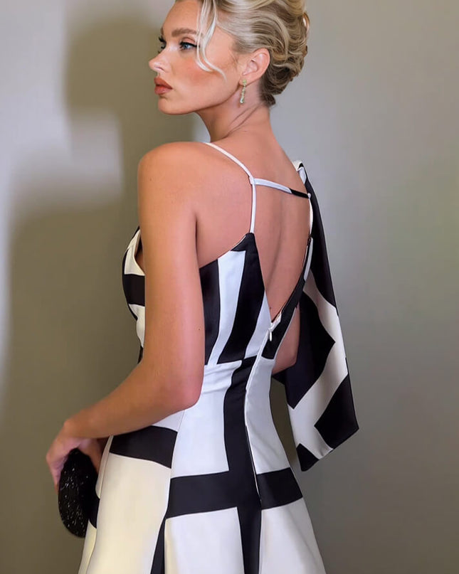 Chic Black And White Colorblock Spaghetti Strap A-Line Party Maxi Dress