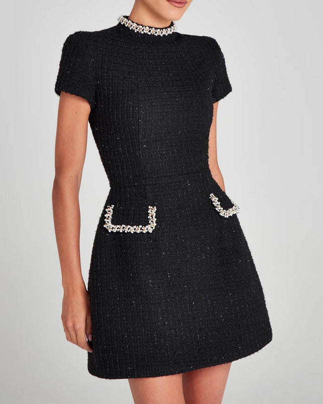 Exquisite And Playful Pearl Trim Pocket Mini Dress