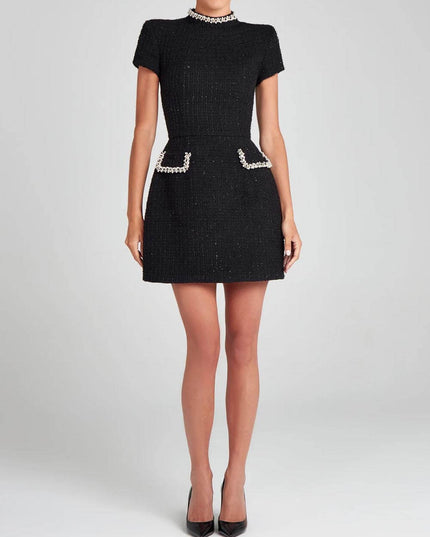 Exquisite And Playful Pearl Trim Pocket Mini Dress
