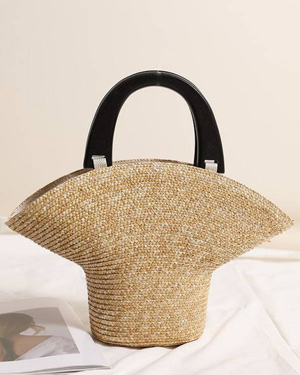 Straw and wooden handbag