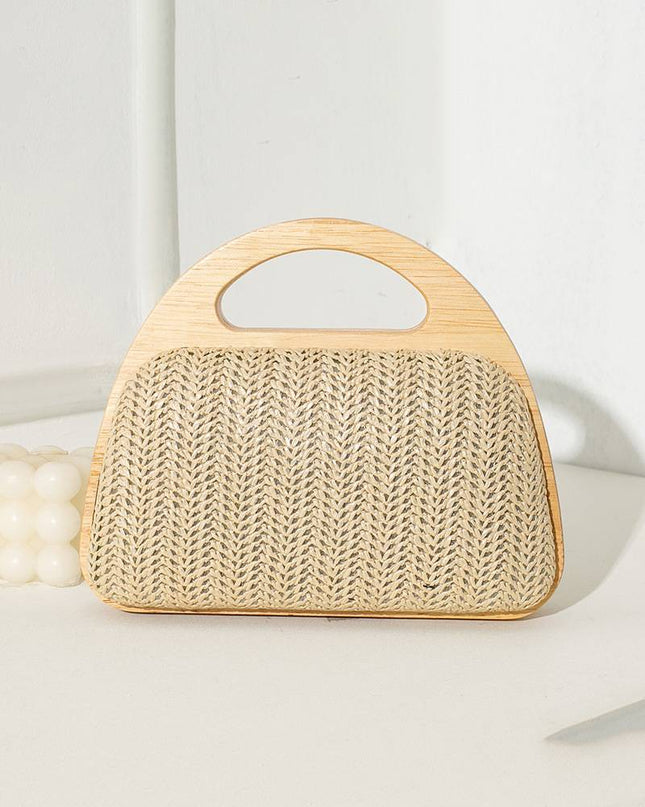 Straw and wood patchwork handbag