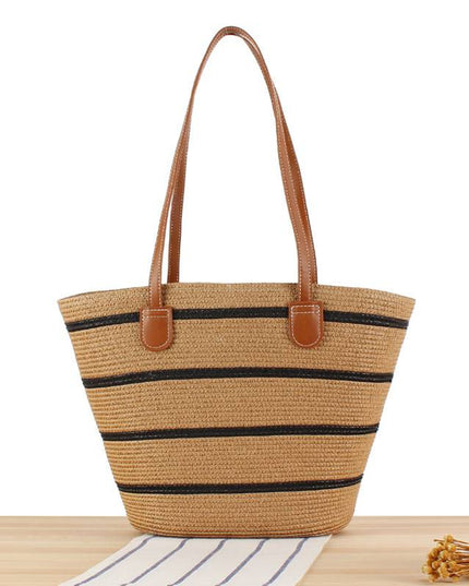 Contrast Color Straw Tote Bag