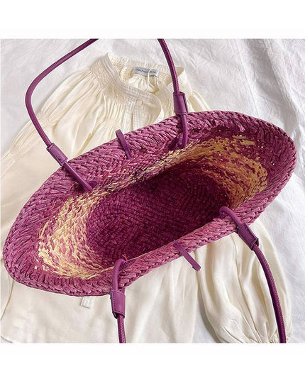 Gradient Colorful Hand-woven Beach Straw Bag
