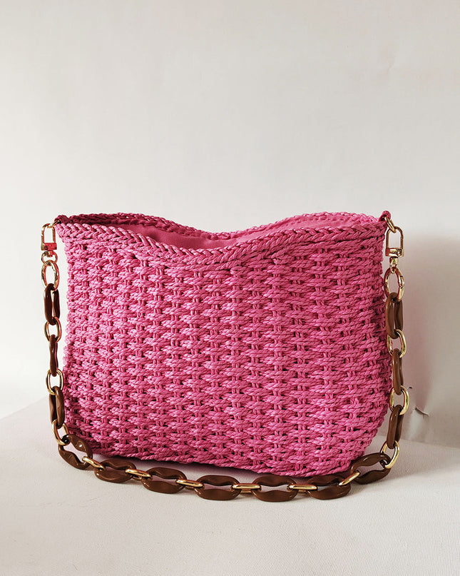Square Chain Straw Bag