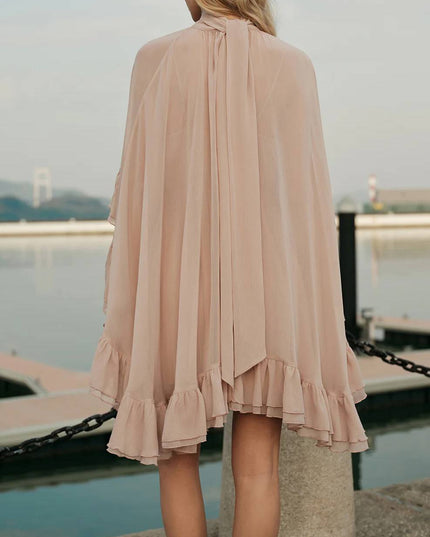 Semi-Sheer Chiffon Ruffle Cape And Mini Dress Suit
