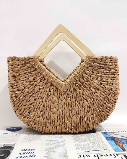 Holiday Leisure Moon Bag Gold Paper Straw Handbag