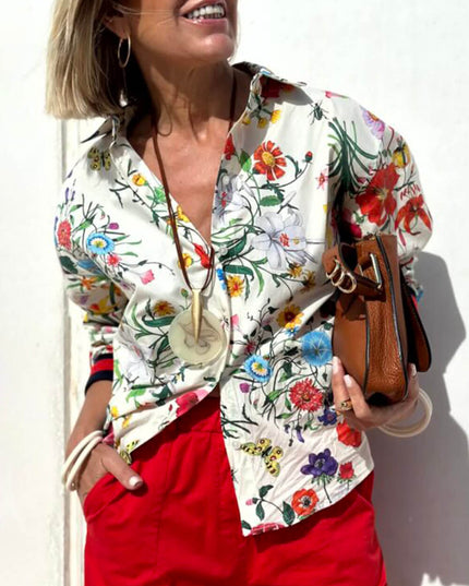 "Botanical Bliss" Floral Print Contrast Trim Two-Piece Set