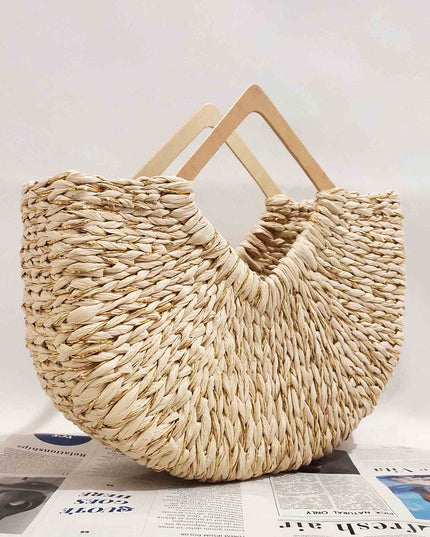 Holiday Leisure Moon Bag Gold Paper Straw Handbag