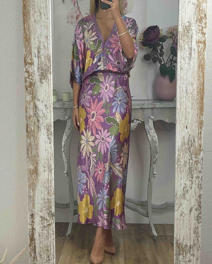 Exquisite Satin Floral Print Fishtail Skirt