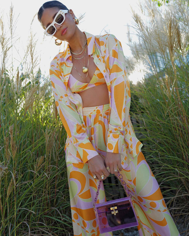 "Retro Swirl" Orange Pink Retro Print Three-Piece Set