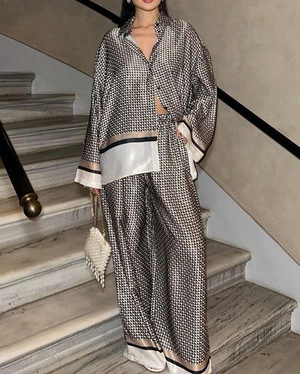 "Monochrome Houndstooth" Satin Set