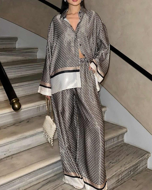 "Monochrome Houndstooth" Satin Set