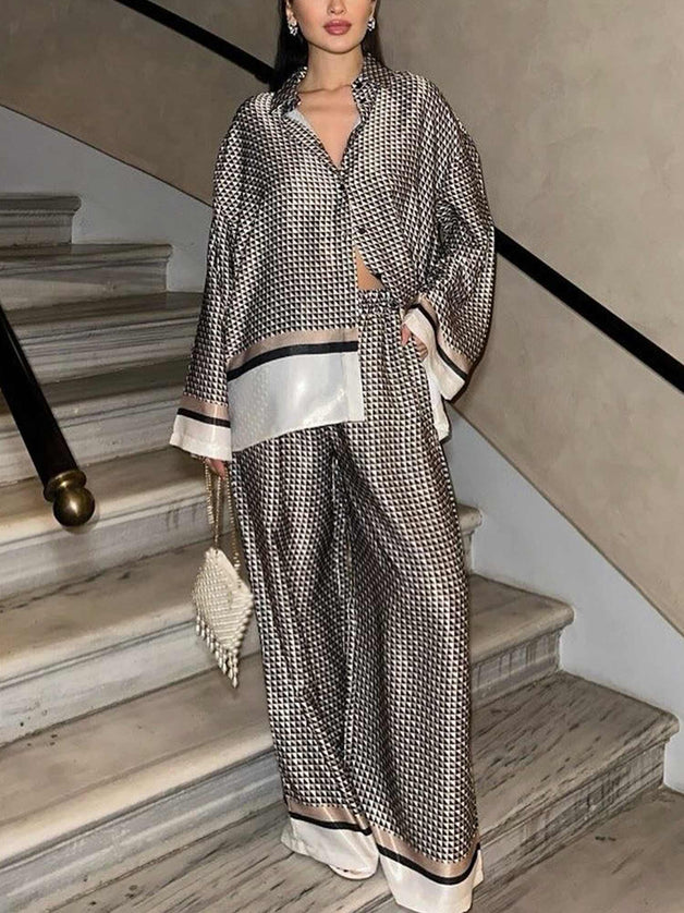 "Monochrome Houndstooth" Satin Set