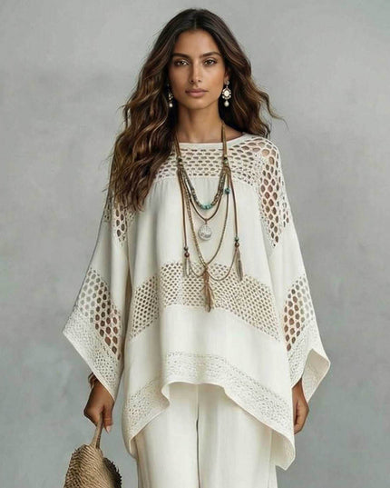 Exquisite Crocheted Lace Wide-Leg Pants Two-Piece Set