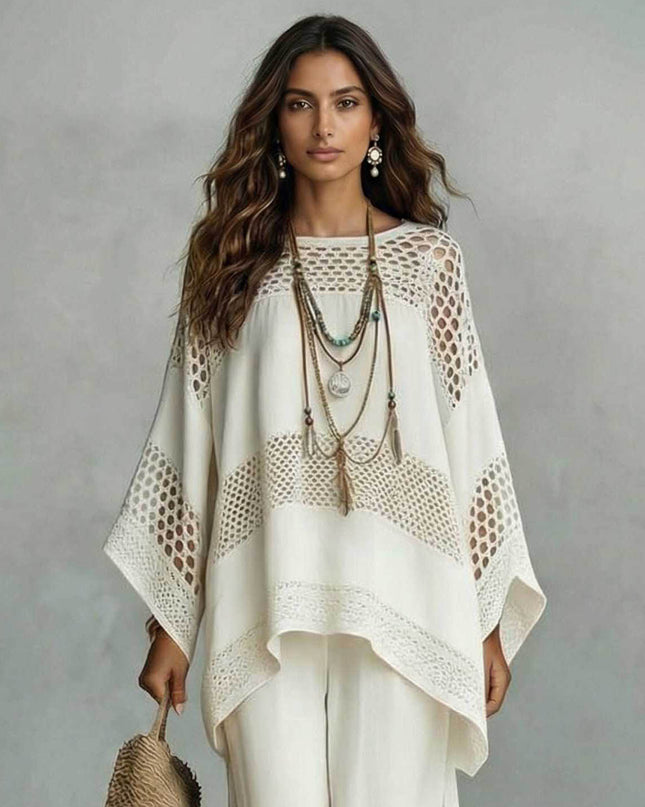 Exquisite Crocheted Lace Wide-Leg Pants Two-Piece Set
