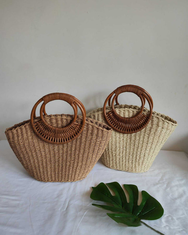Exquisite Round Rattan Handle Straw Bag