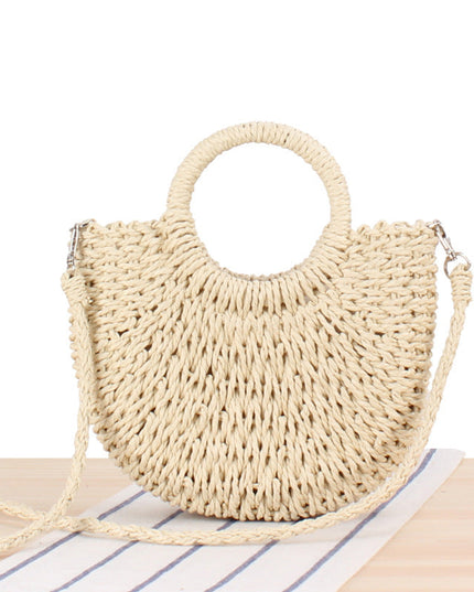 Vintage Coin Buckle Handbag: Woven Cotton Rope with Round Rattan Handle and Diamond Hollow Pattern