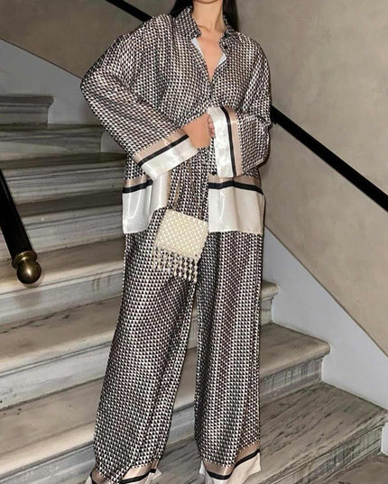 "Monochrome Houndstooth" Satin Set