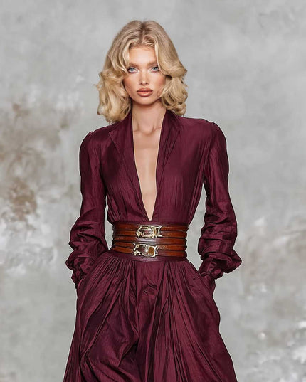 Elegant Deep V-Neck Floor-Length Dress