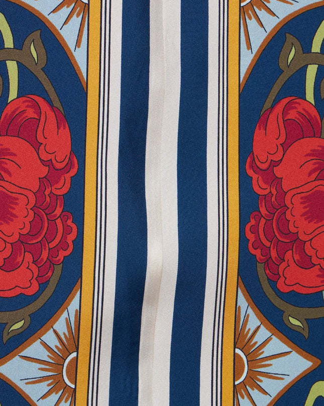 "Carnival Bloom" Multicolor Floral Patchwork Satin Maxi Dress