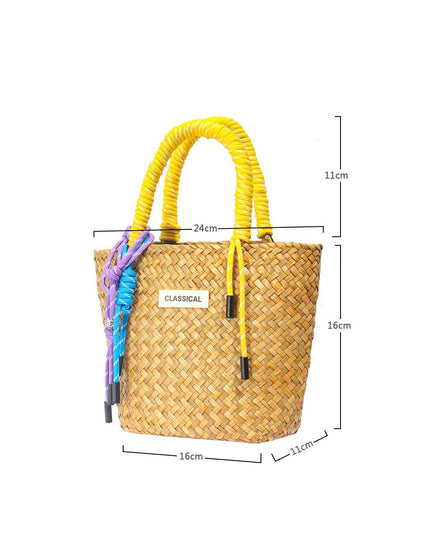 Color Decorative Rope Hand-woven Beach Straw Bag