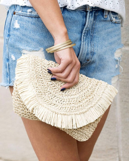 Frayed Raffia Clutch