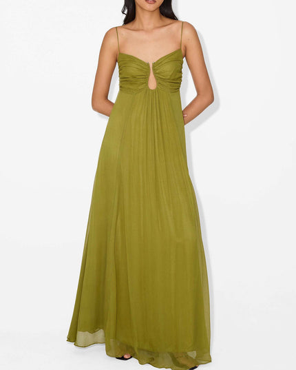 "Olive Whisper" Chiffon Cutout Maxi Dress