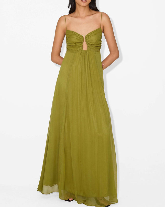 "Olive Whisper" Chiffon Cutout Maxi Dress