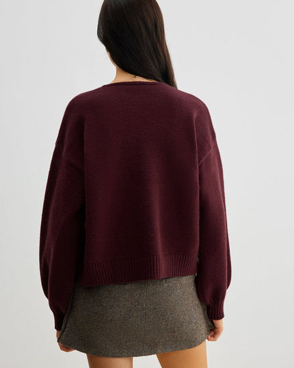 "Velvet Bow" Burgundy Knit Cardigan