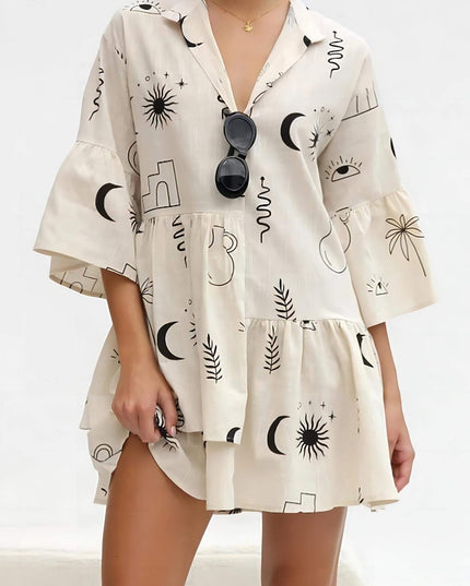 "Ciao Amore" Italian Doodle Print Tiered Mini Dress