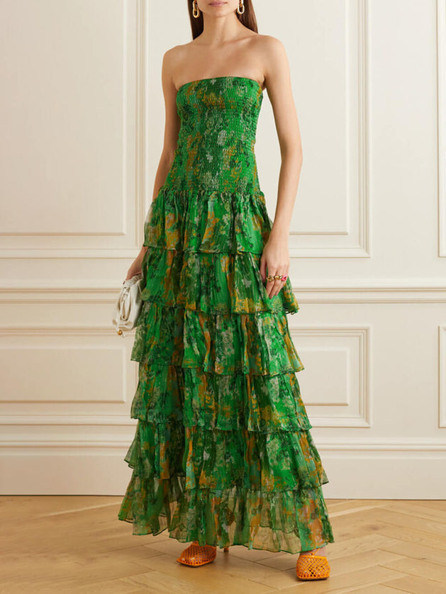 green watercolor dress Bow Shoulder Dress in Watercolor Stripe Linen Green / 0