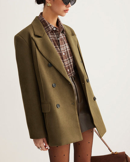 "Olive Tactical" Olive Faux Suede Double-Breasted Blazer