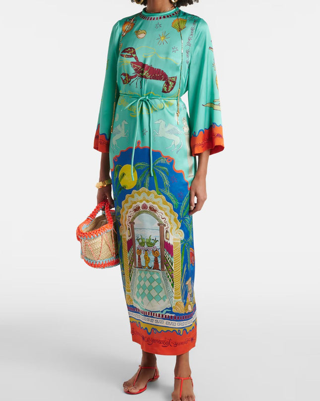 "Tropical Portal" Art Print Tie-Waist Maxi Dress