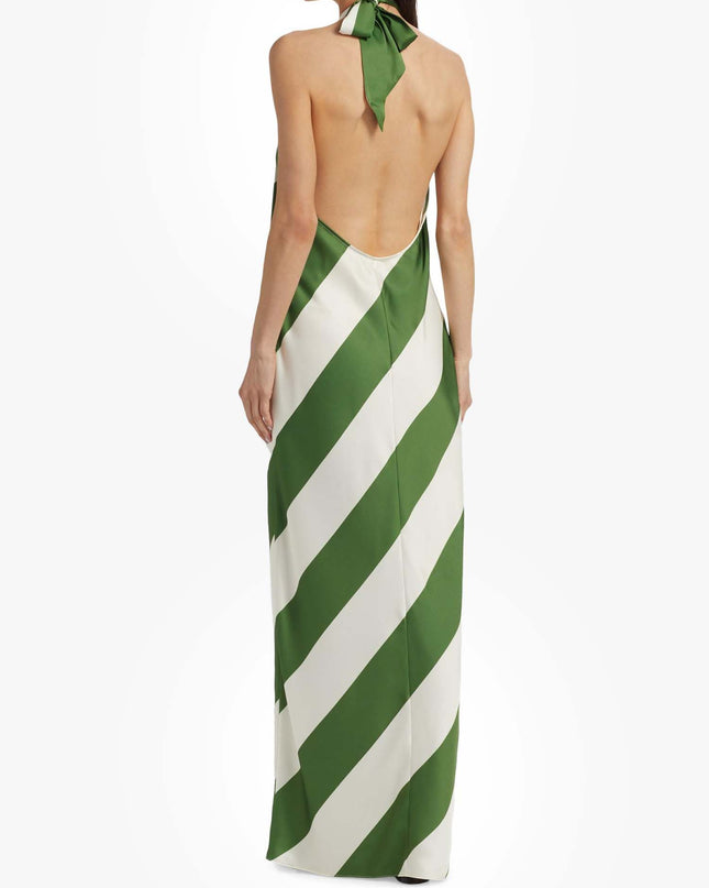 "Verdant Stripe" Halter Neck Maxi Dress